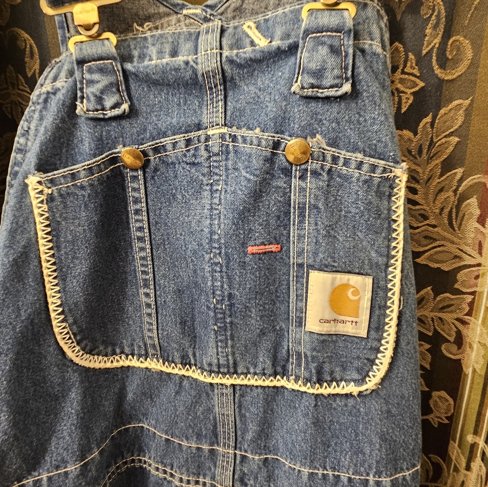 Free People Carhartt Blue Denim Overall Dress with Cream Lace, Handmade - Picture 8 of 8